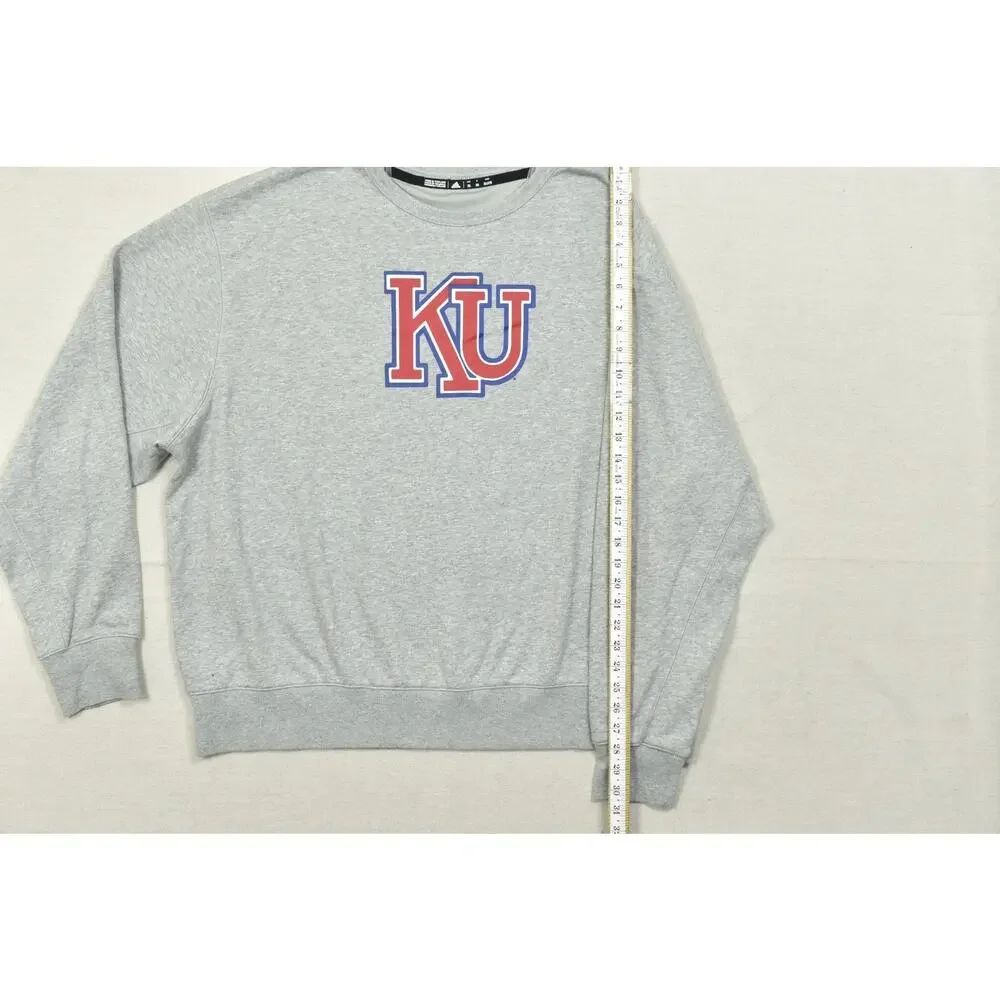 Adidas Kansas Jayhawks KU Crewneck Sweatshirt Gray Men's 2XL Heathered Pullover